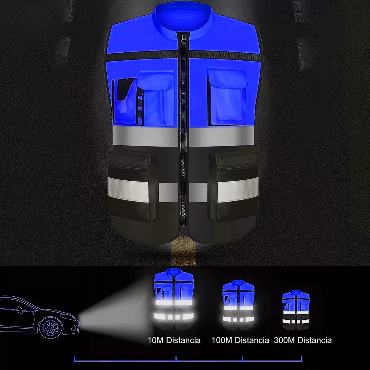 Chaleco Seguridad Industrial Reflejante Azul Talla XXL