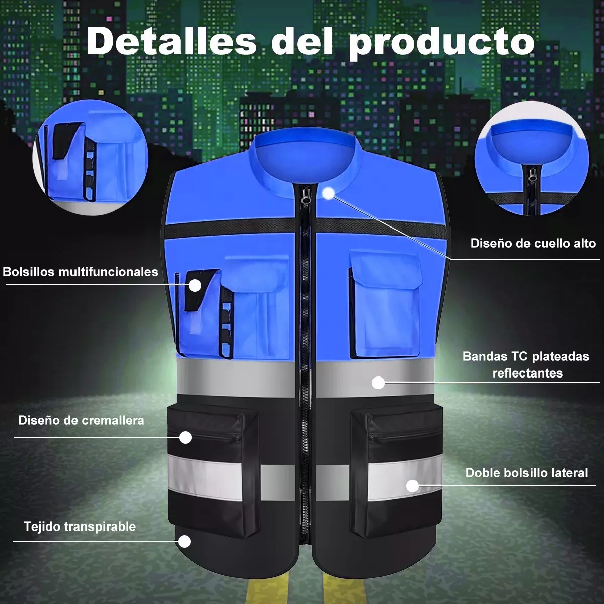 Chaleco Seguridad Industrial Reflejante Azul Talla XXL