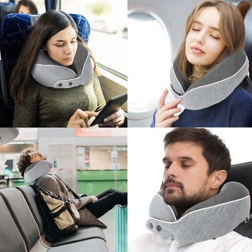 Cojín De Cuello Cómodo, Almohada Viaje Espuma Viscoelástica GRIS