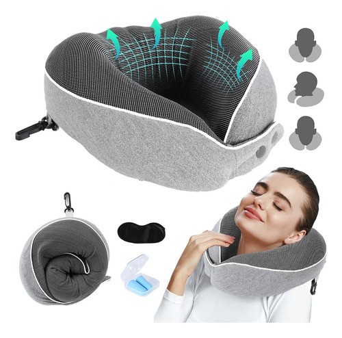 Cojín De Cuello Cómodo, Almohada Viaje Espuma Viscoelástica GRIS