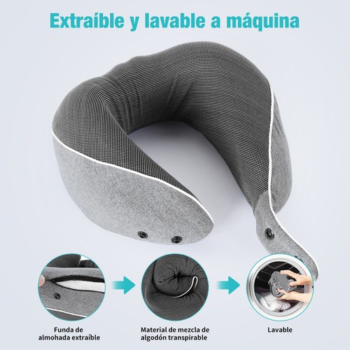 Cojín De Cuello Cómodo, Almohada Viaje Espuma Viscoelástica GRIS