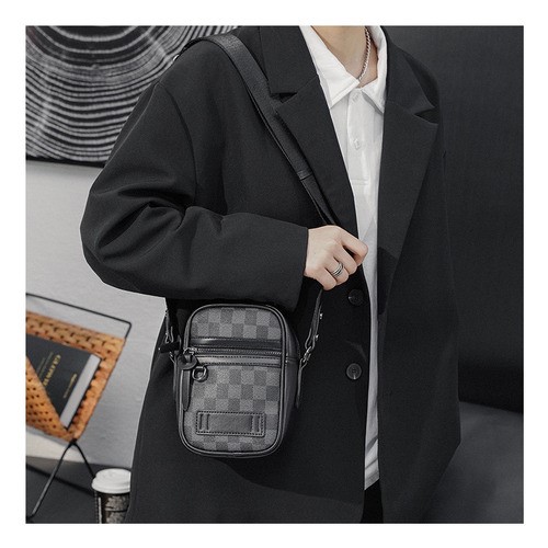 Bolso Para Hombre Crossbody Bandolera Maletin Moda Casual CUADROS negro