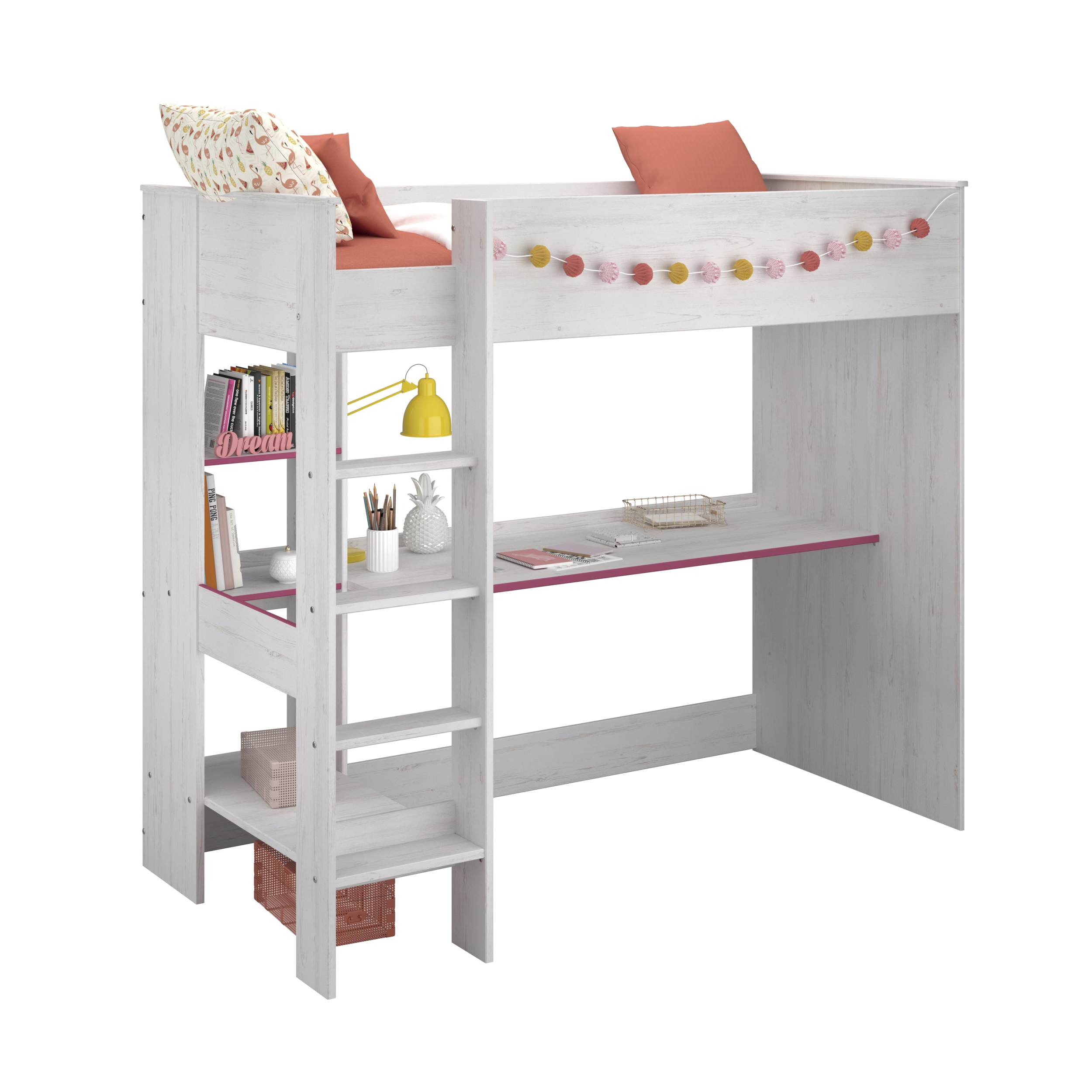 Litera Color Madera con Escritorio y 3 Entrepaños. Estructura de Madera Industrial