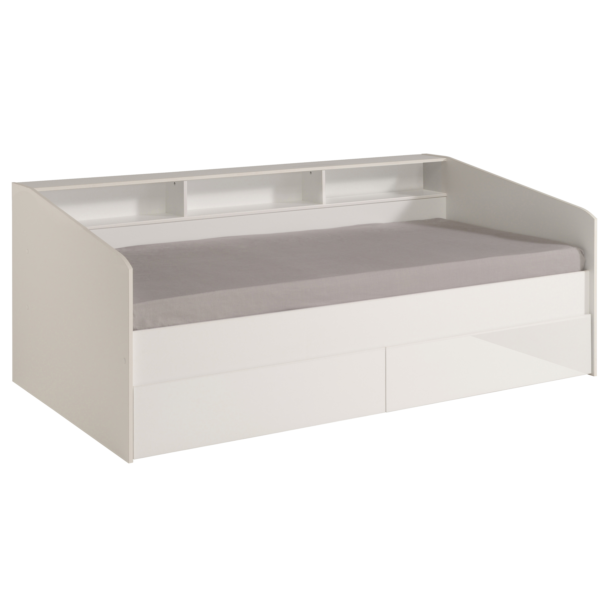 Cama Individual Blanca con 2 Cajones. Marco Metálico y Estructura de Madera Industrial
