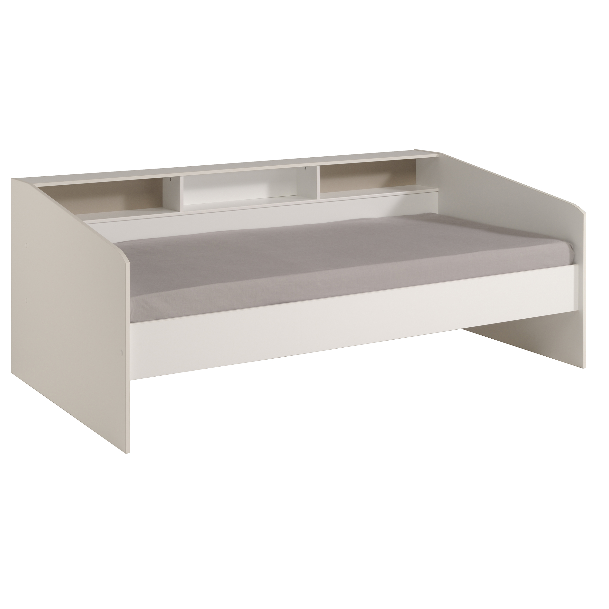 Cama Individual Blanca con 2 Cajones. Marco Metálico y Estructura de Madera Industrial