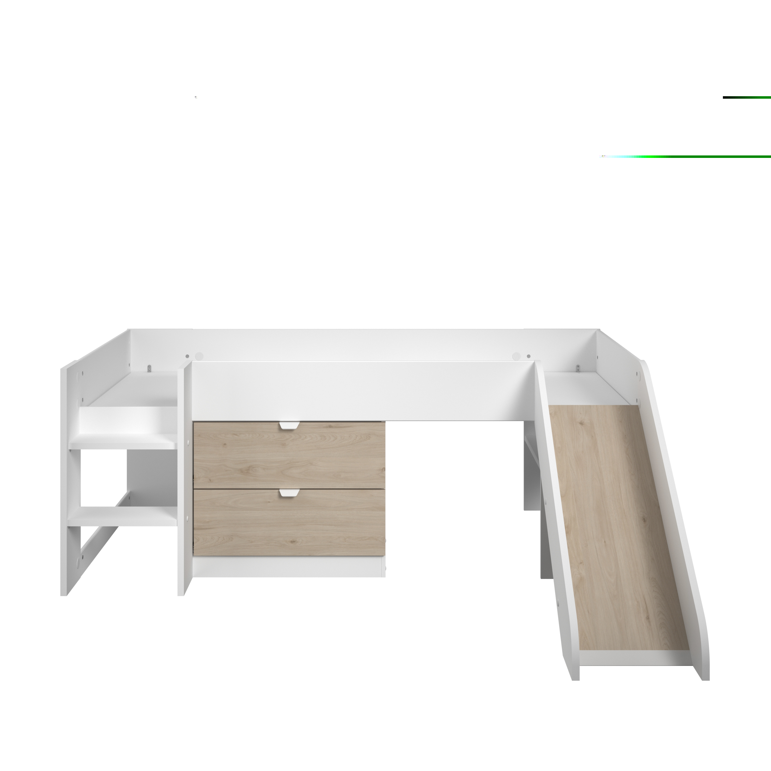 Cama Individual Infantil con Escalera, Resbaladilla y con 2 Cajones. Estructura de Madera Industrial