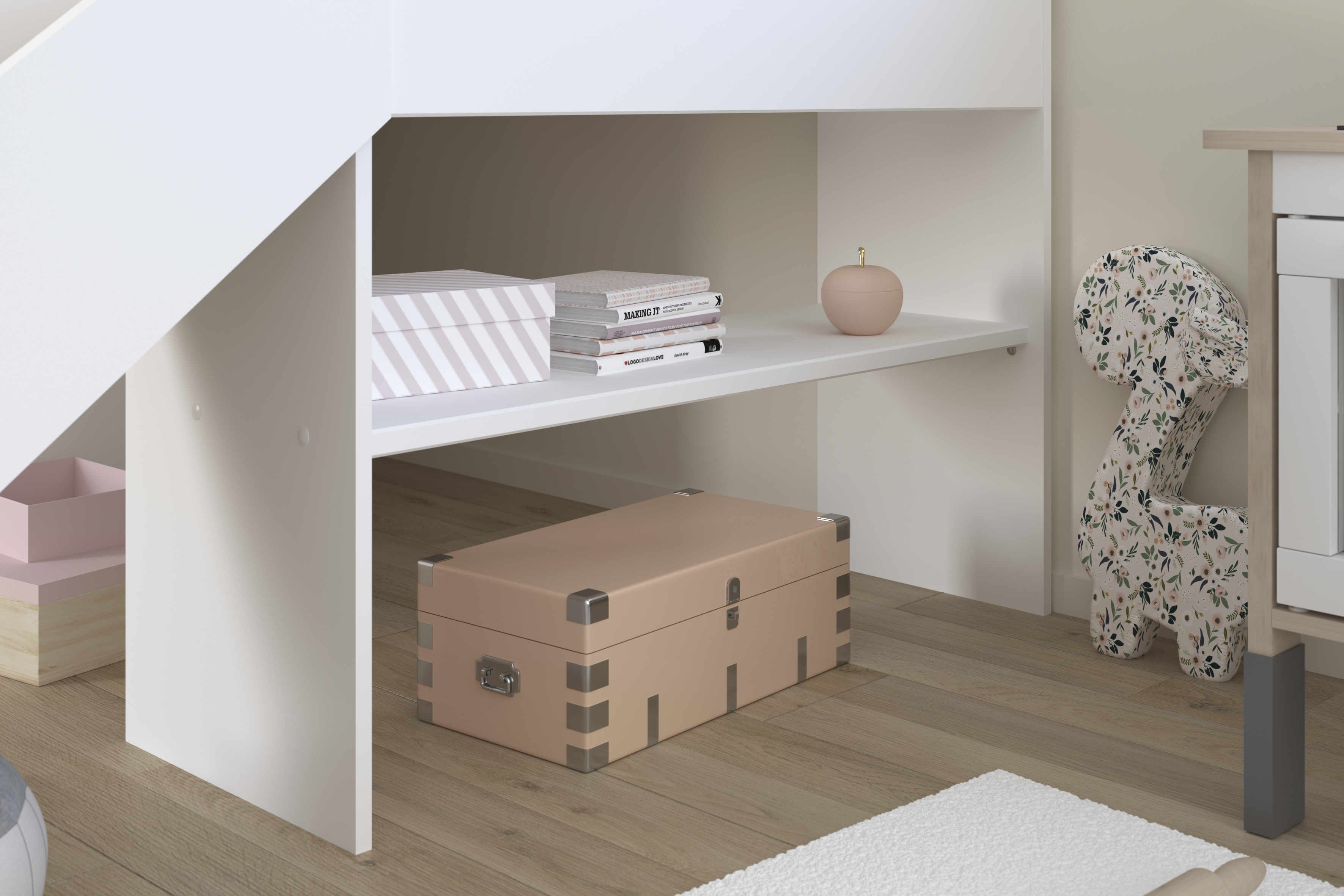 Cama Individual Infantil con Escalera, Resbaladilla y con 2 Cajones. Estructura de Madera Industrial