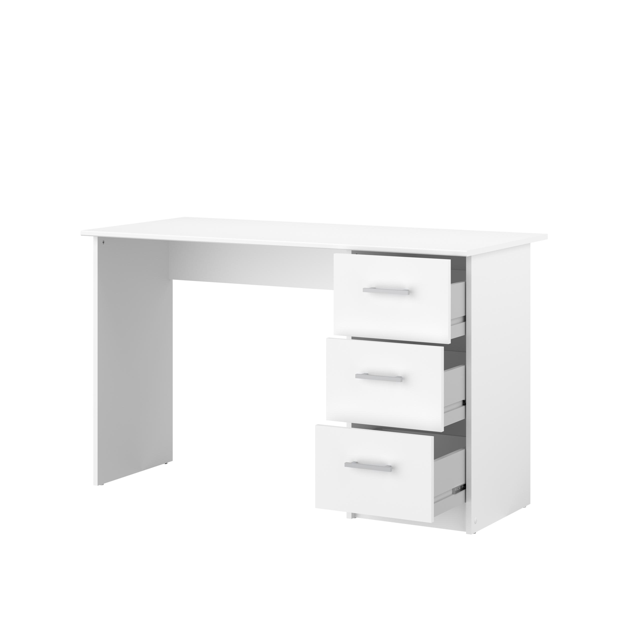Escritorio Rectangular Blanco para Oficina o Home Office con 3 Cajones y Estructura de Madera Industrial