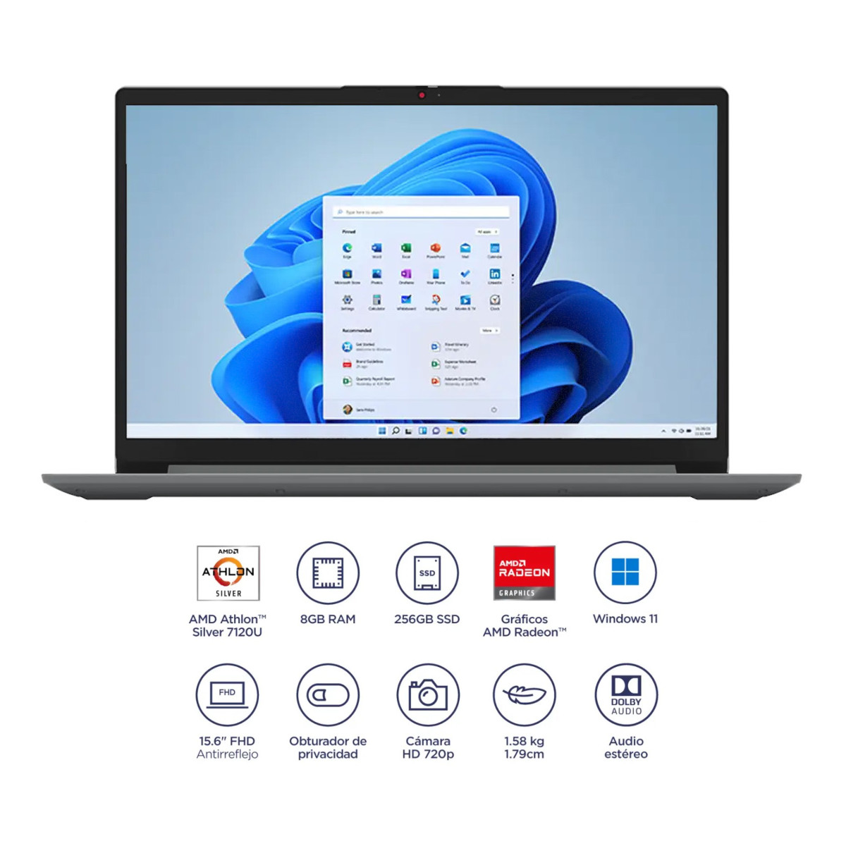 Laptop Lenovo IdeaPad 1 15.6" Athlon Silver 8GB + 256GB SSD