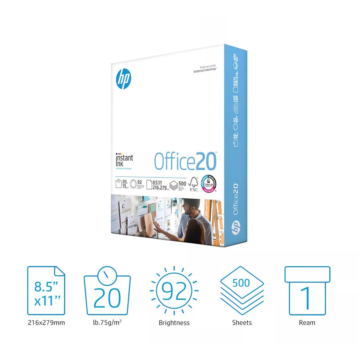 Papel Bond Carta 1000 Hojas HP Blanco 92% Con Tabla Clip
