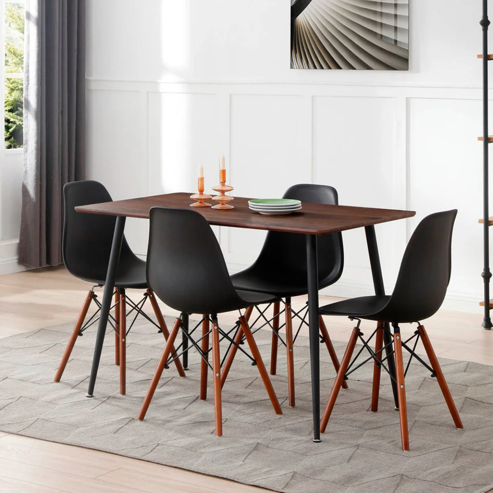 Silla de Comedor Negra con Patas de Madera de Haya y Soporte de Metal