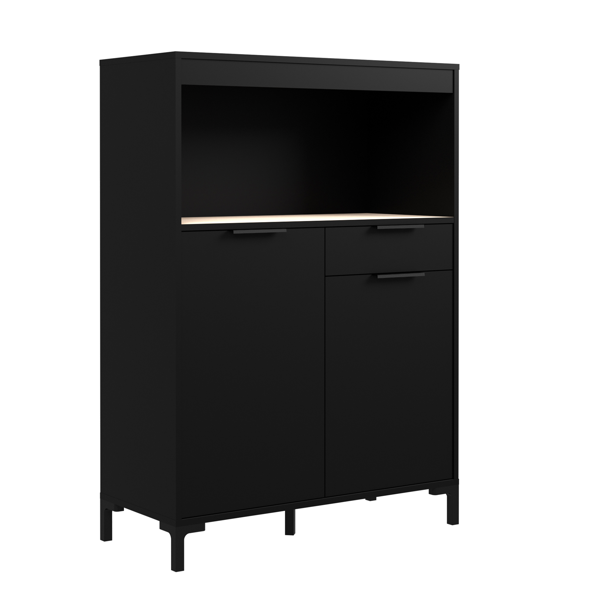 Alacena para Cocina Color Negro y Madera con 2 Puertas, 2 Entrepaños y 1 Repisa. Estructura de Madera Industrial
