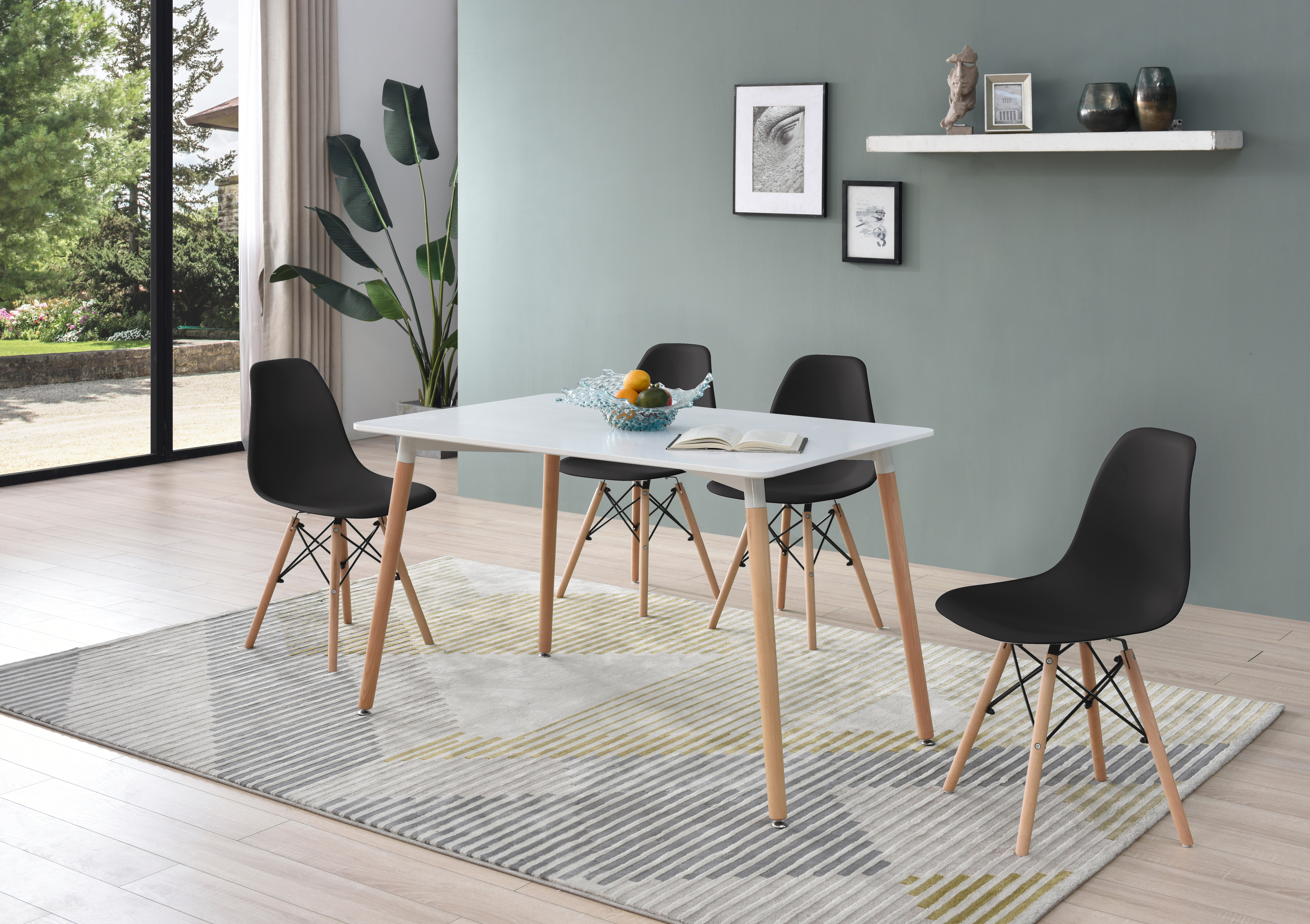 Silla de Comedor Negra con Patas de Madera de Haya y Soporte de Metal 