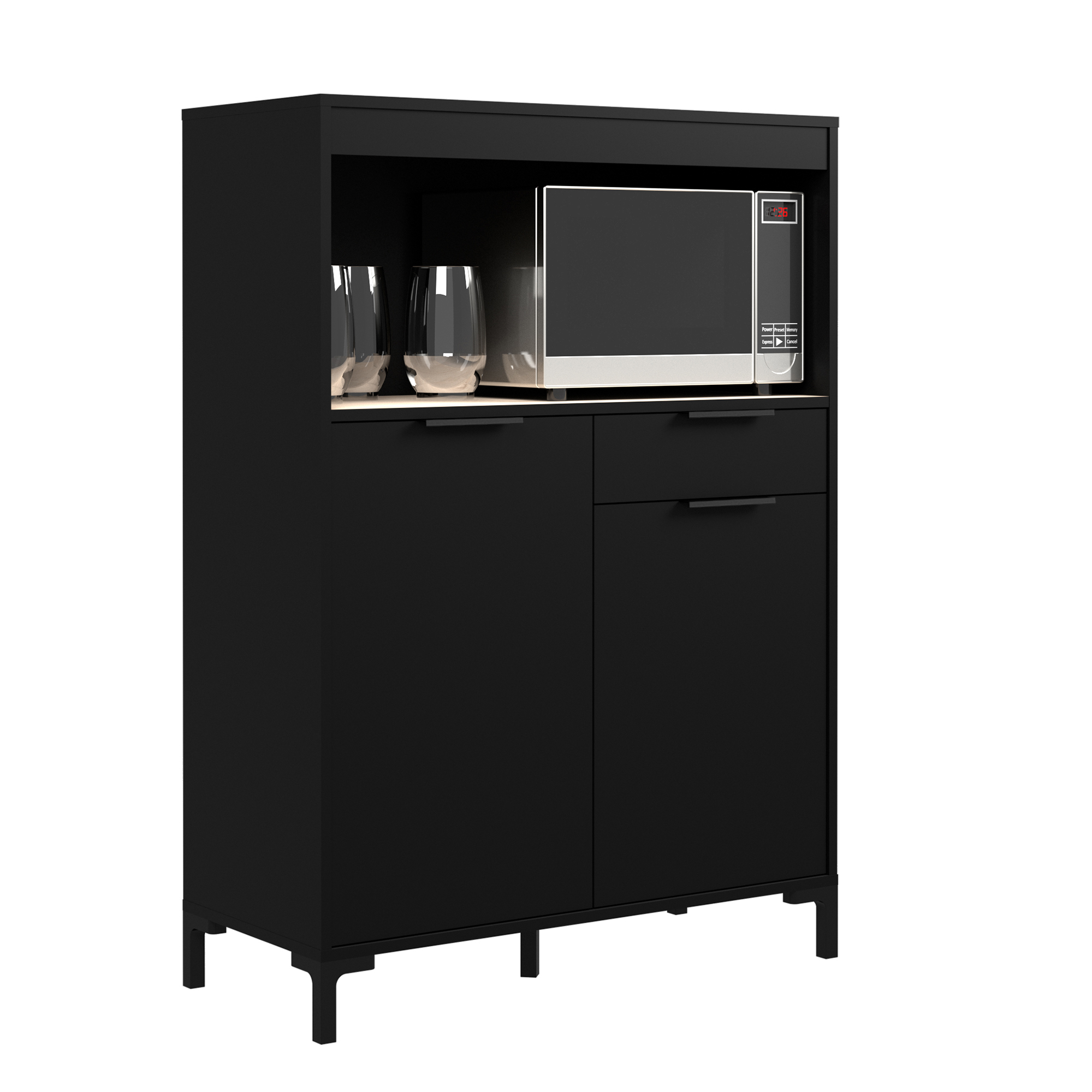 Alacena para Cocina Color Negro y Madera con 2 Puertas, 2 Entrepaños y 1 Repisa. Estructura de Madera Industrial