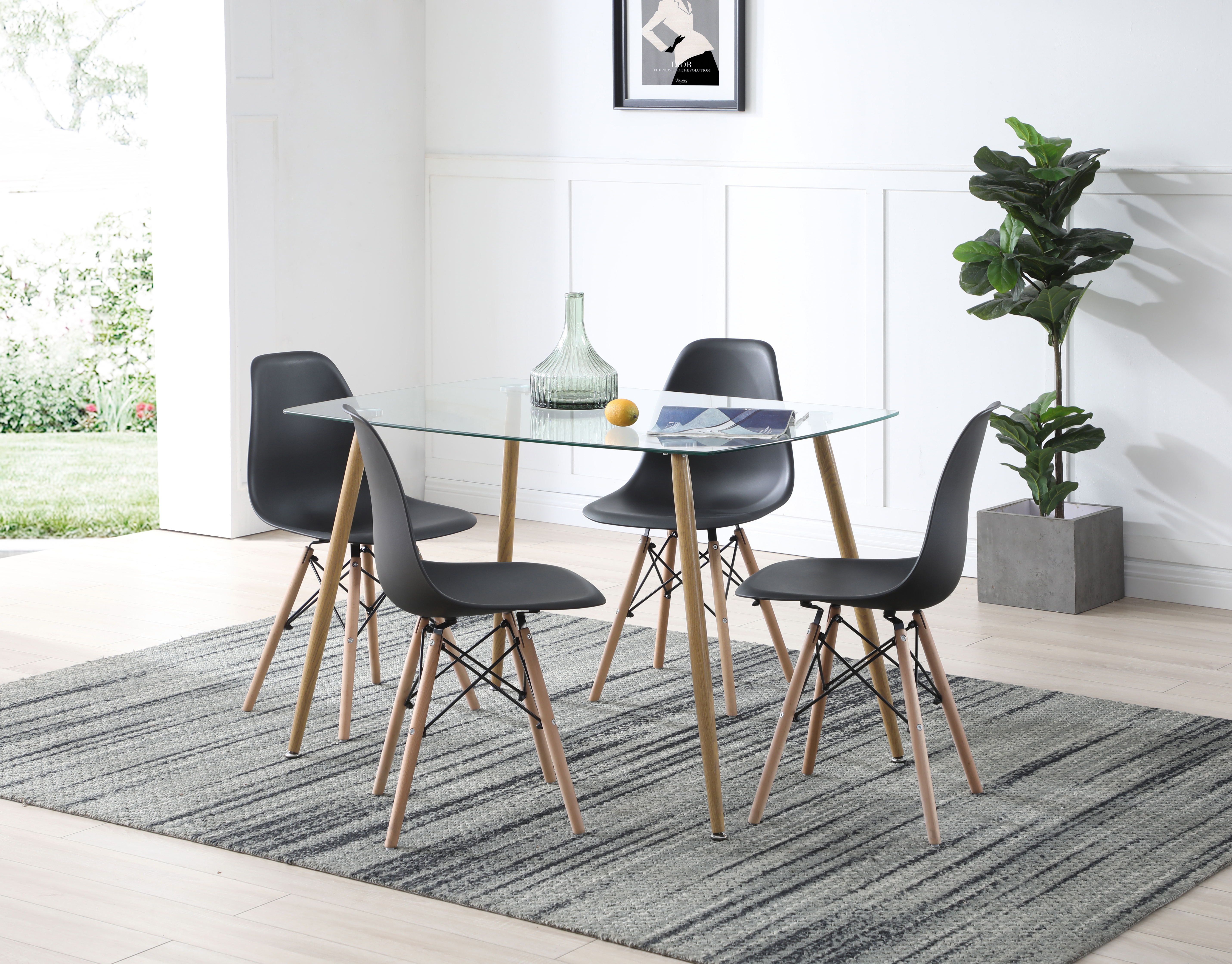 Silla de Comedor Negra con Patas de Madera de Haya y Soporte de Metal 