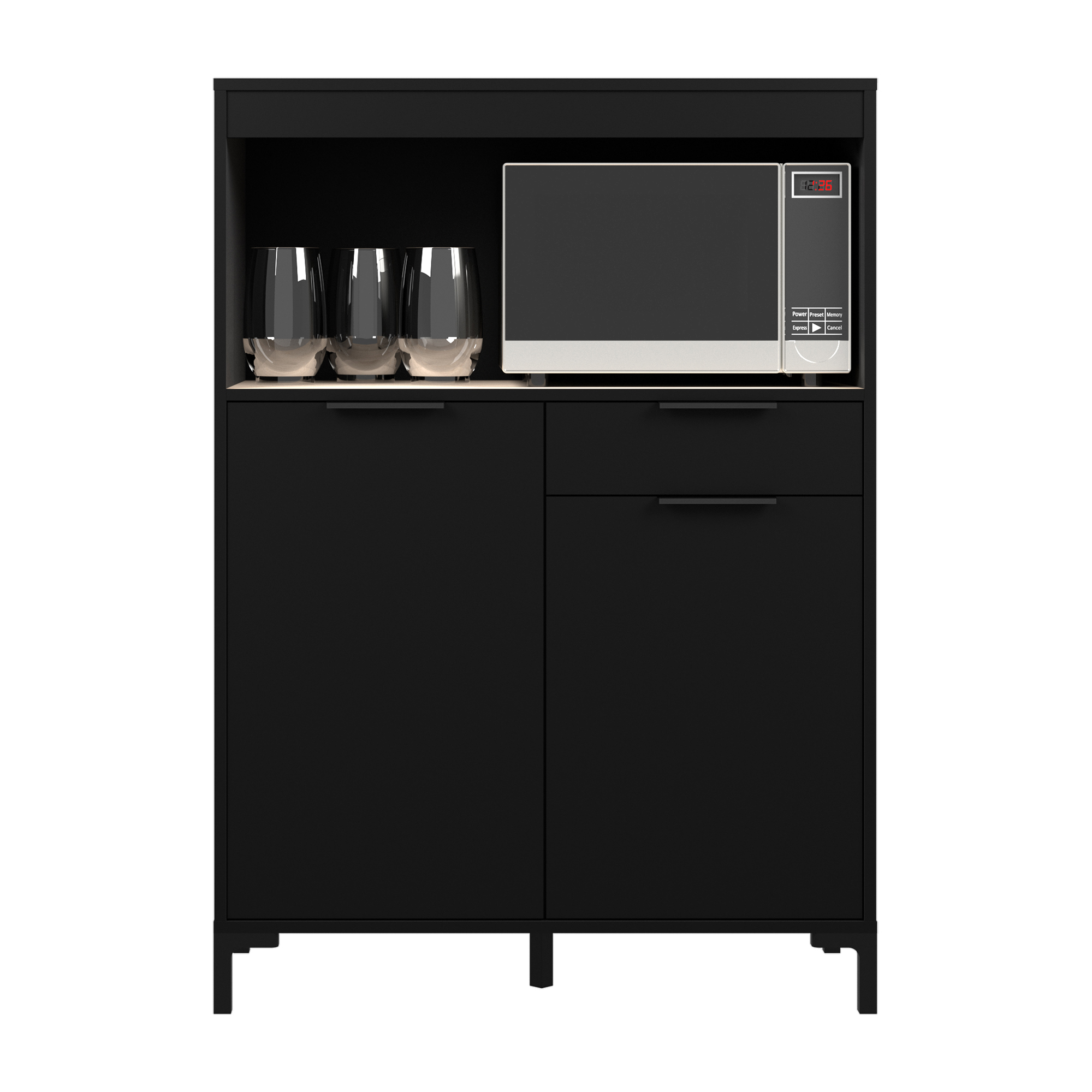 Alacena para Cocina Color Negro y Madera con 2 Puertas, 2 Entrepaños y 1 Repisa. Estructura de Madera Industrial