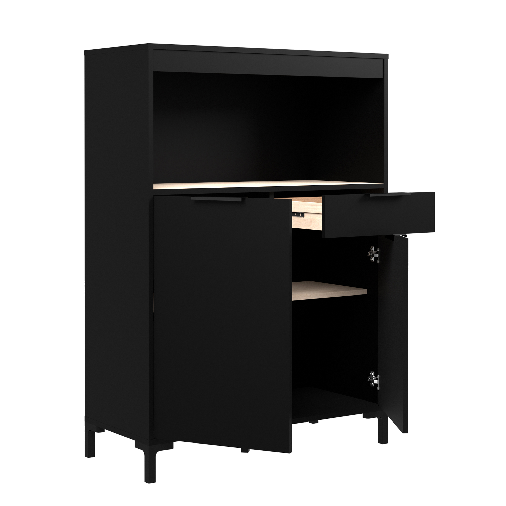 Alacena para Cocina Color Negro y Madera con 2 Puertas, 2 Entrepaños y 1 Repisa. Estructura de Madera Industrial