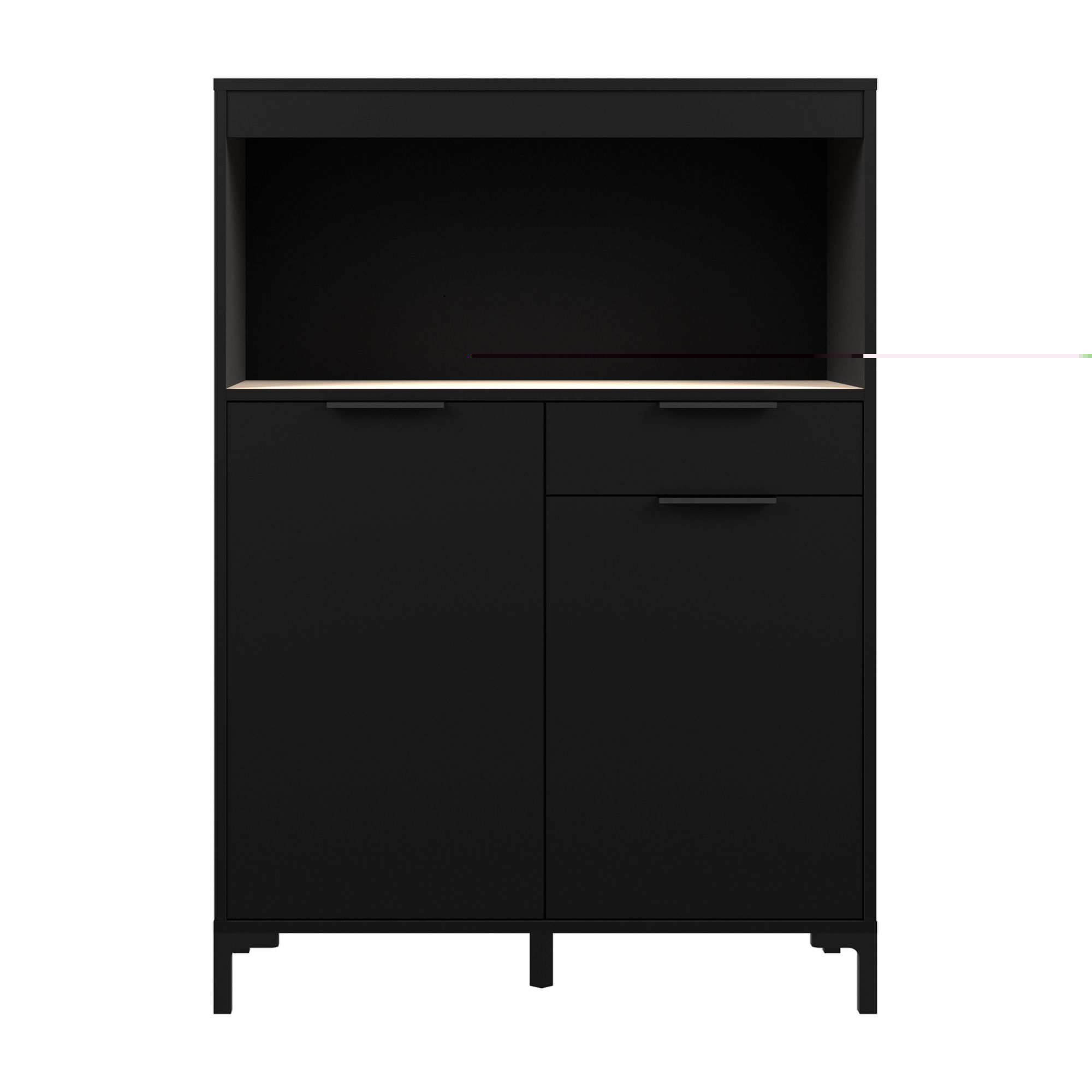 Alacena para Cocina Color Negro y Madera con 2 Puertas, 2 Entrepaños y 1 Repisa. Estructura de Madera Industrial