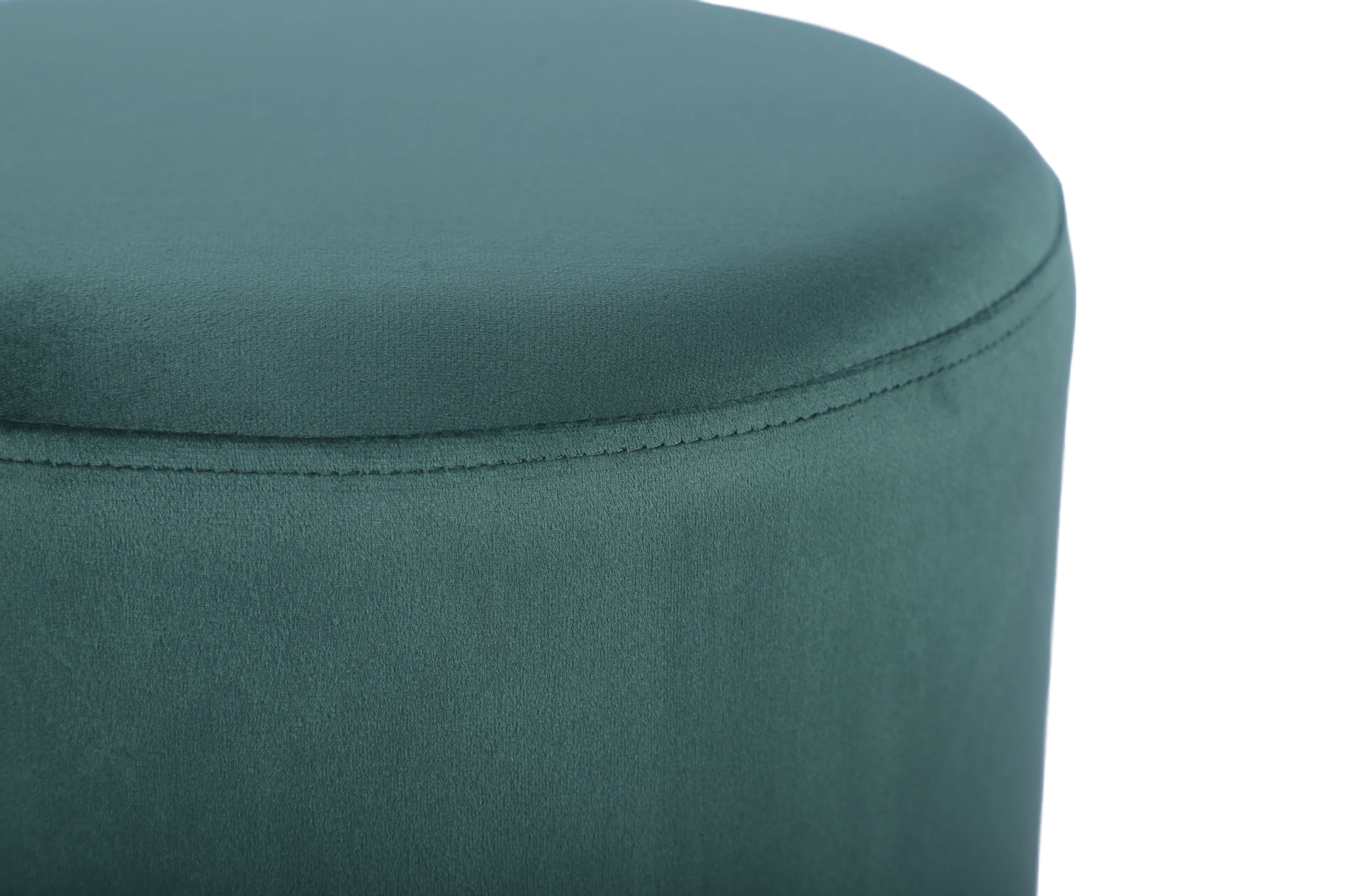 Taburete Cilíndrico Tapizado en Terciopelo Verde con Base de Acero Inoxidable en Acabado Dorado