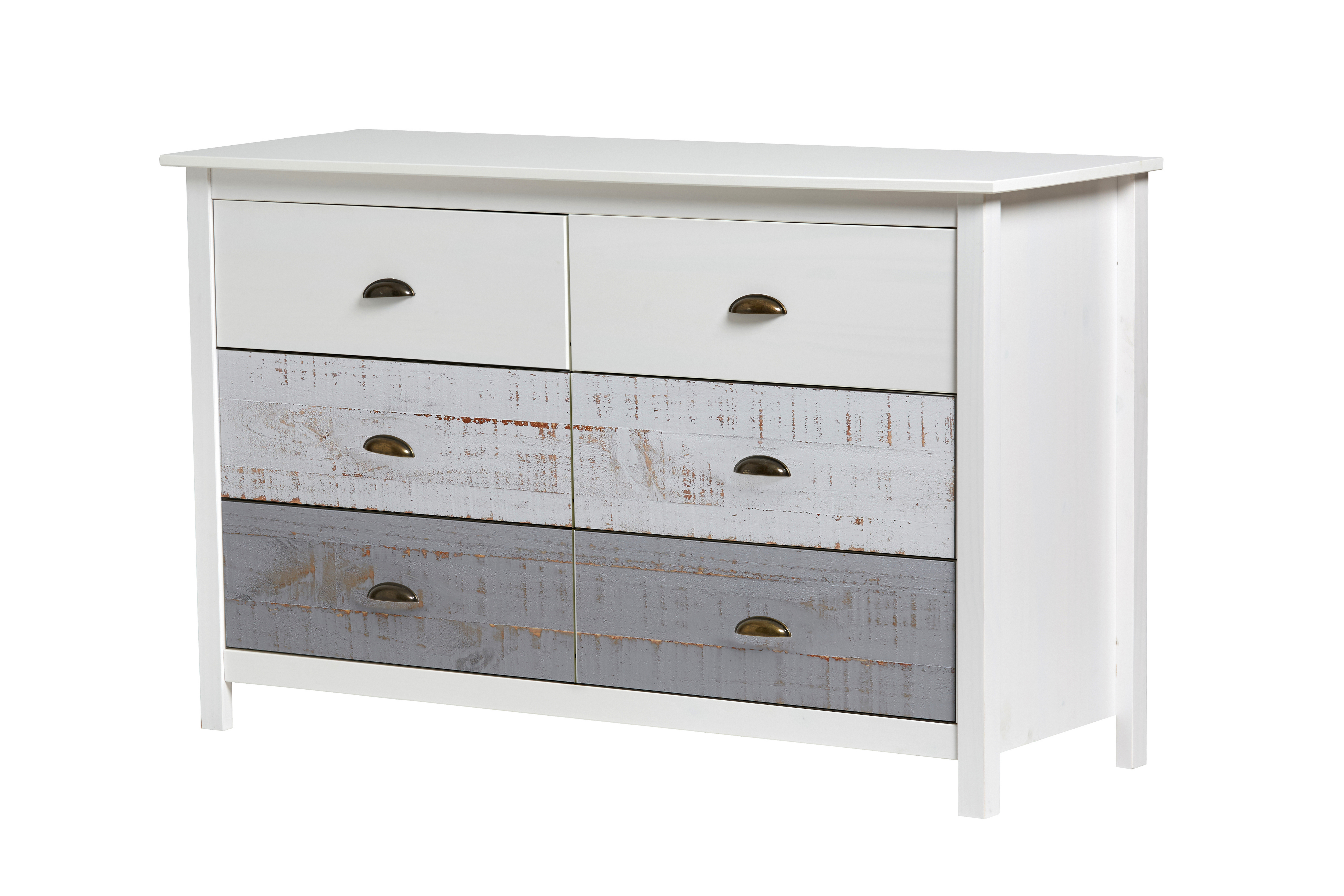 Comoda Blanca y Gris con 6 Cajones con Jaladeras Metálicas Estructura de Madera