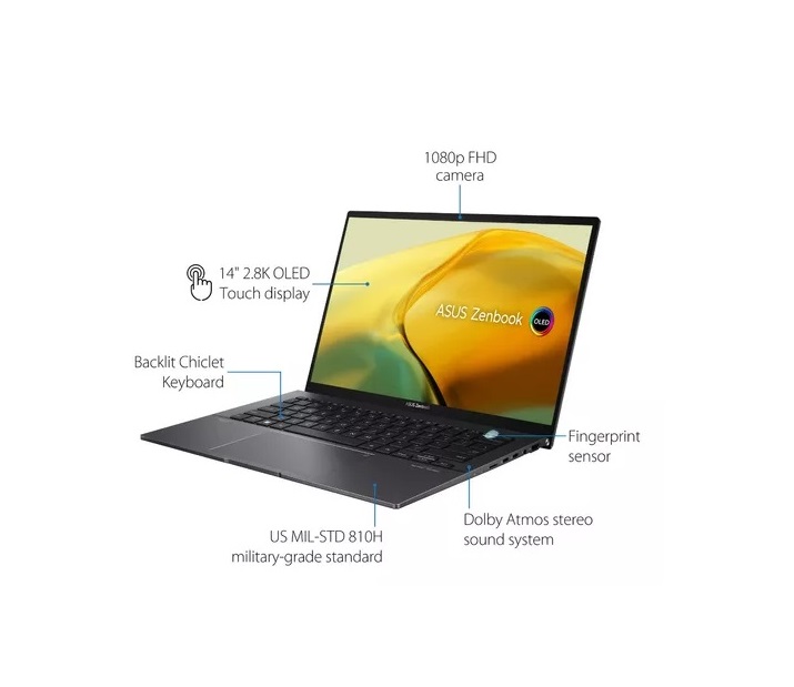 Laptop Asus Zenbook UM3402YA-WS74T 14 Pulgadas 2.8K Oled HDR, Procesador AMD Ryzen 7 7730u 16 Gb Ram 512 Gb Ssd, Windows 11 Home