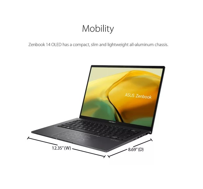 Laptop Asus Zenbook UM3402YA-WS74T 14 Pulgadas 2.8K Oled HDR, Procesador AMD Ryzen 7 7730u 16 Gb Ram 512 Gb Ssd, Windows 11 Home