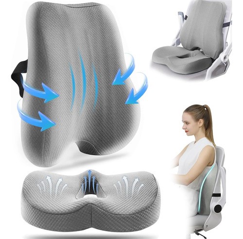 Cojín Del Asiento Y Almohada De Soporte Lumbar Para Espalda GRIS