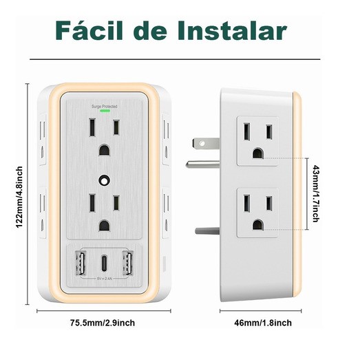 Regleta Enchufe Con 6 Enchufes Ca Y 3 Usb +1 Type-c
