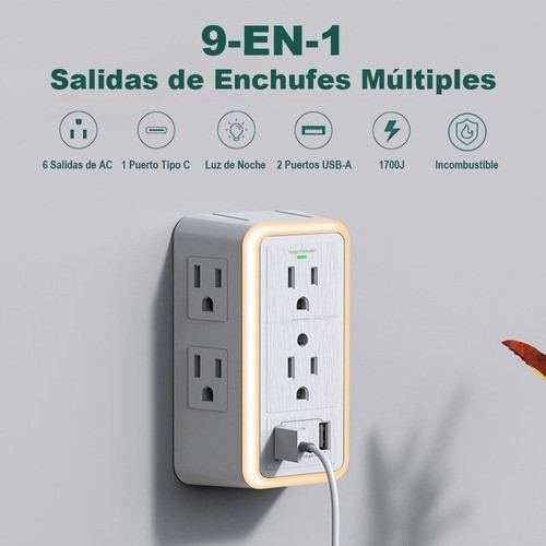 Regleta Enchufe Con 6 Enchufes Ca Y 3 Usb +1 Type-c