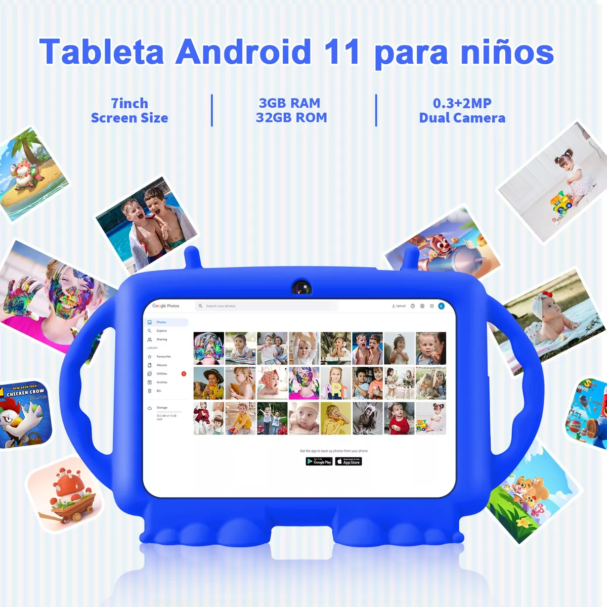 Tablet Para Niños De 7 Pulgadas 32+3gb Memoria Ram Con Funda