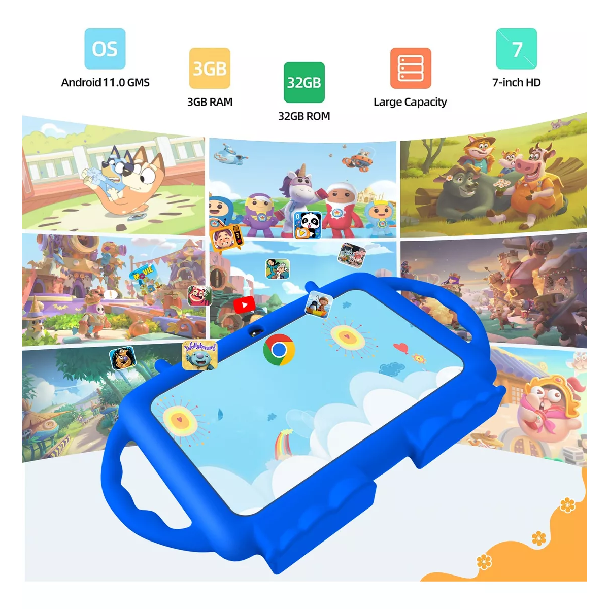 Tablet Para Niños De 7 Pulgadas 32+3gb Memoria Ram Con Funda