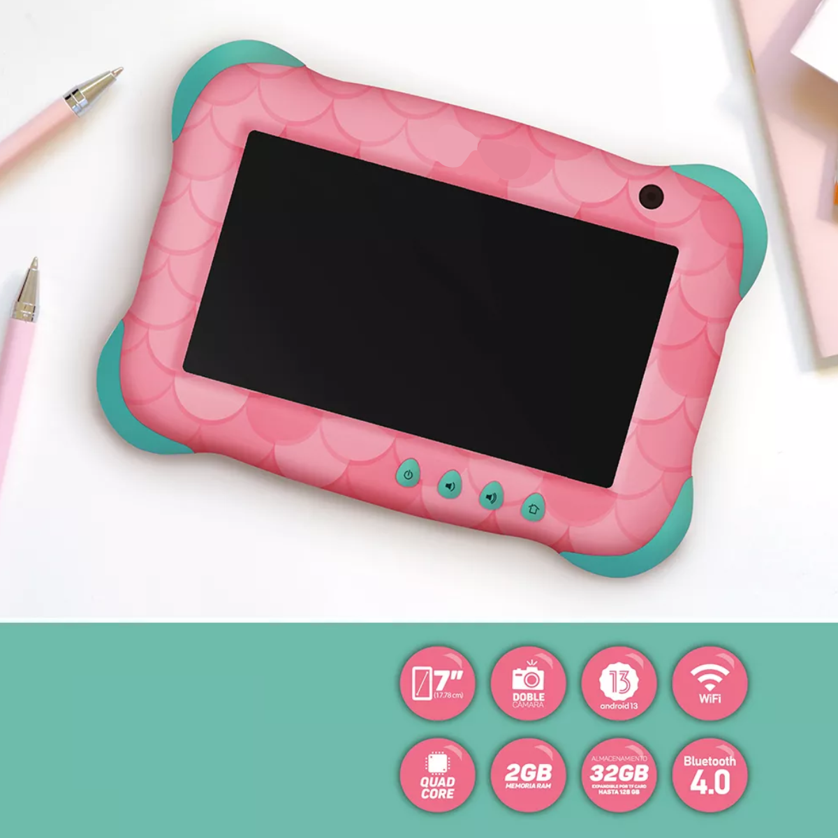 Tablet Para Niño Ghia 7 Pulgadas Ram 2gb 32gb Sirena Color Rosa