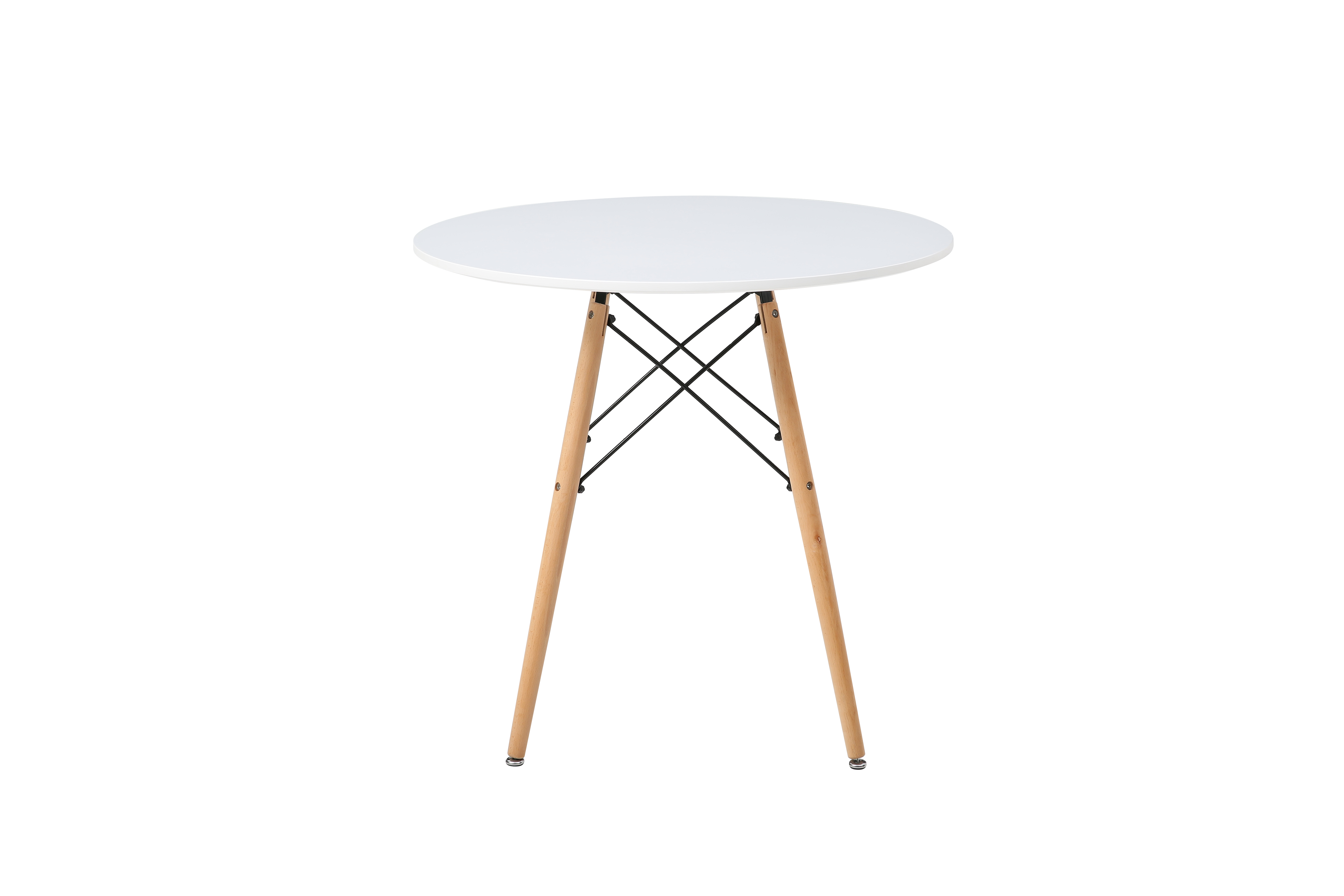 Comedor Completo con Mesa Redonda Color Blanco y 4 Sillas Negras con Patas de Madera y Soporte Metálico
