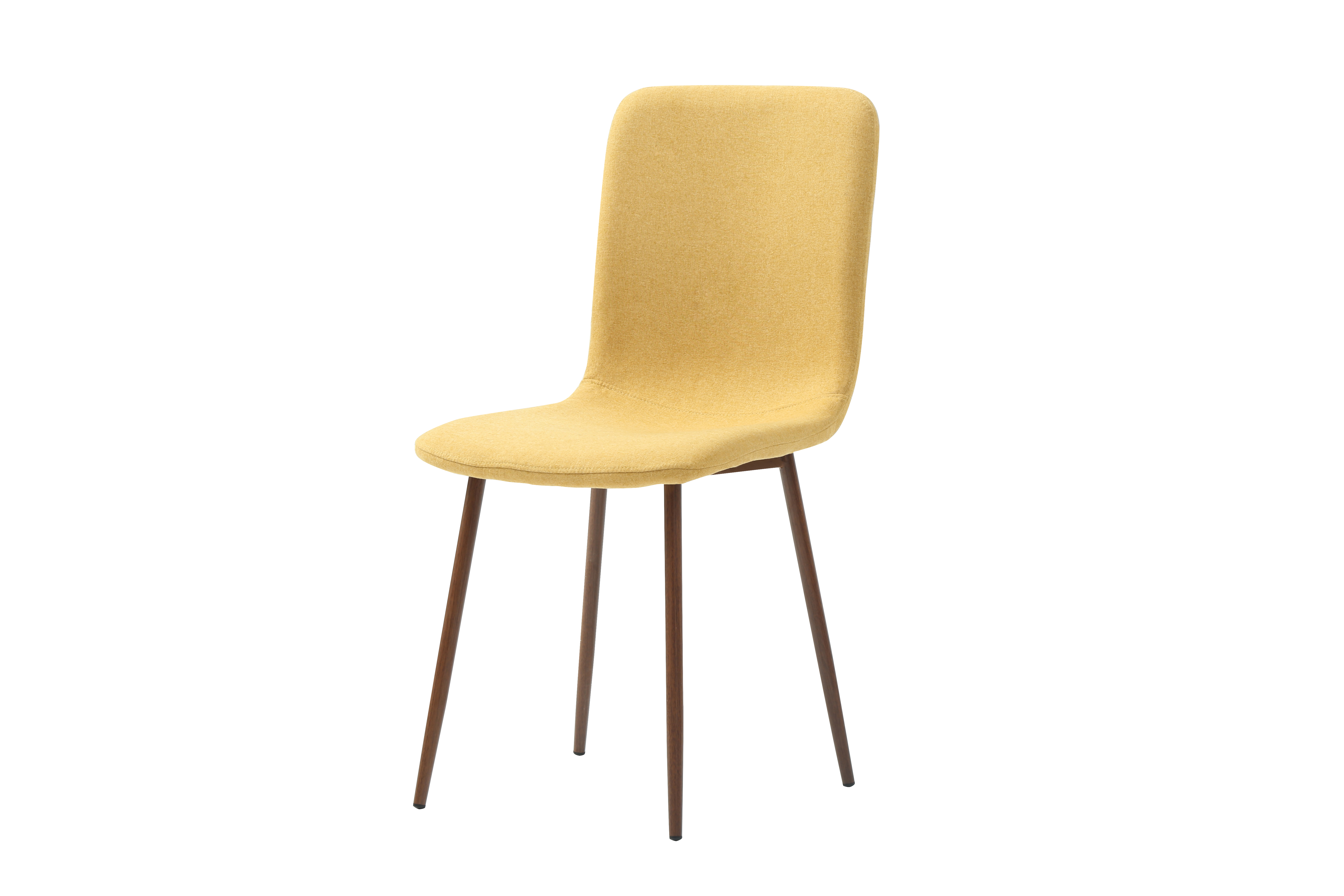 Silla de Comedor Mostaza con Patas de Metal Efecto Madera, Tapizada con Tela Lino y Estructura de Metal