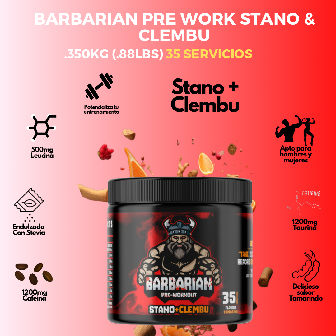 BIOTECKPHARMA | Pre entreno barbarian stan & clemb de 500 gr rinde 40 servicios