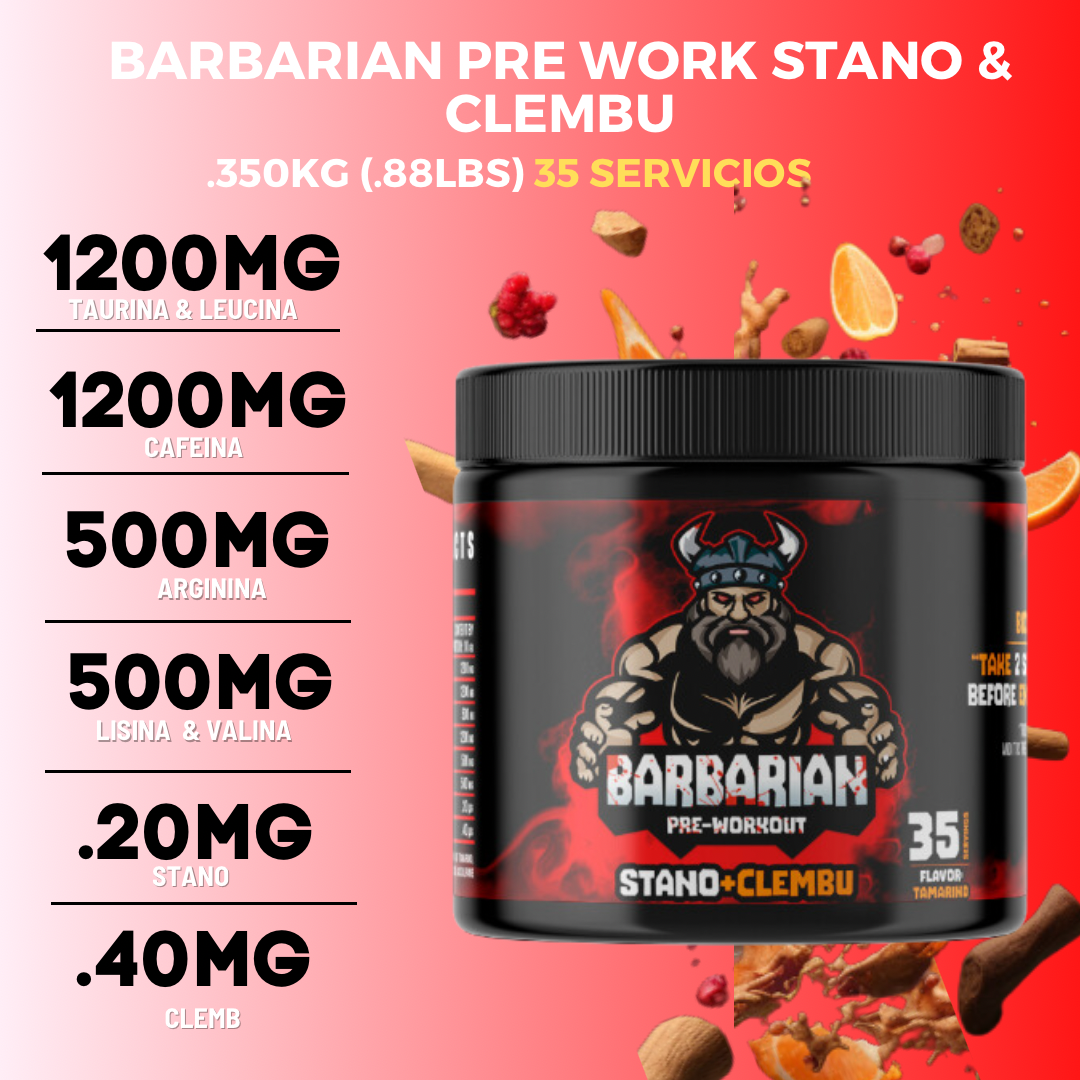 BIOTECKPHARMA | Pre entreno barbarian stan & clemb de 500 gr rinde 40 servicios