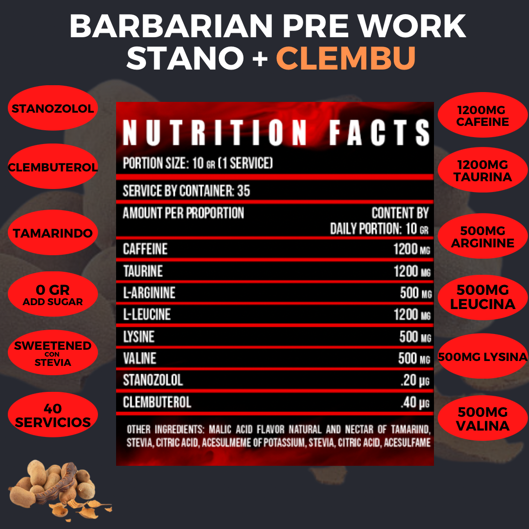 BIOTECKPHARMA | Pre entreno barbarian stan & clemb de 500 gr rinde 40 servicios