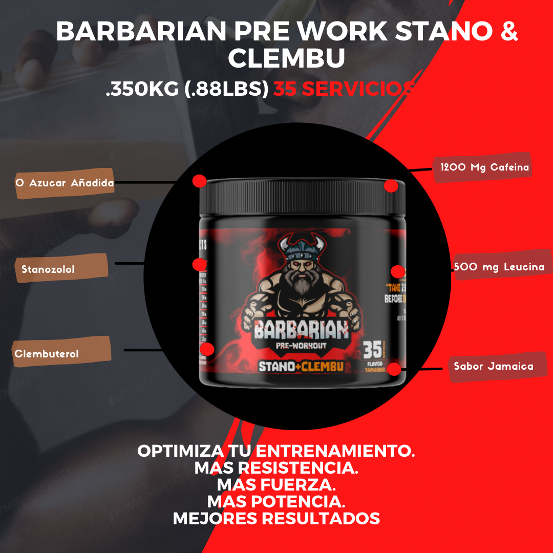 BIOTECKPHARMA | Pre entreno barbarian stan & clemb de 500 gr rinde 40 servicios