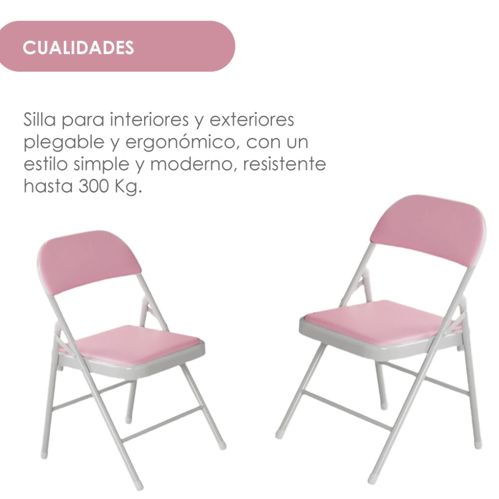 Set De 6 Sillas Plegables Ilios Innova Acojinadas Color Rosa