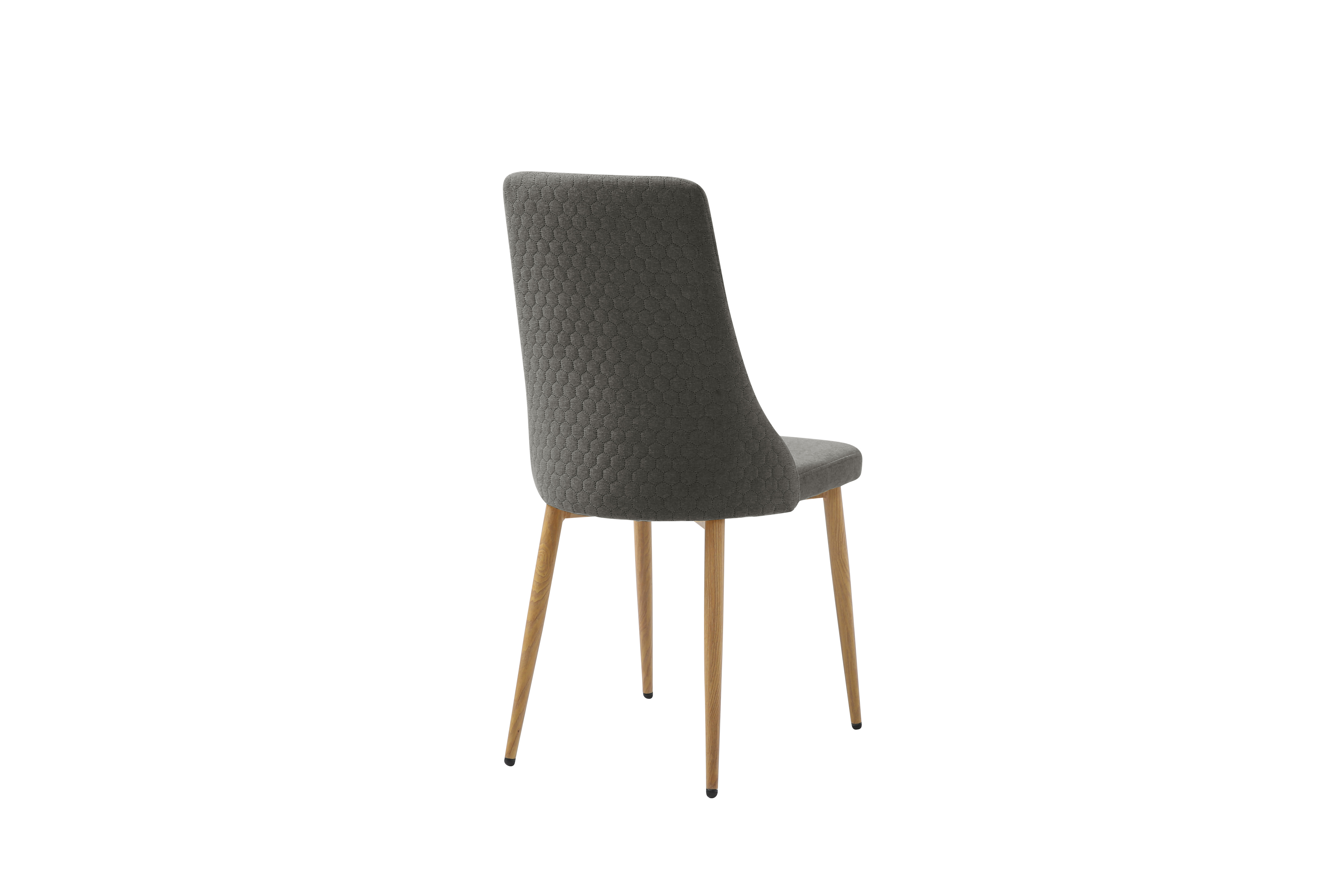 Silla de Comedor con Asiento Acolchado Tapizado en Tela Gris Obscuro con Patas de Metal Efecto Madera 