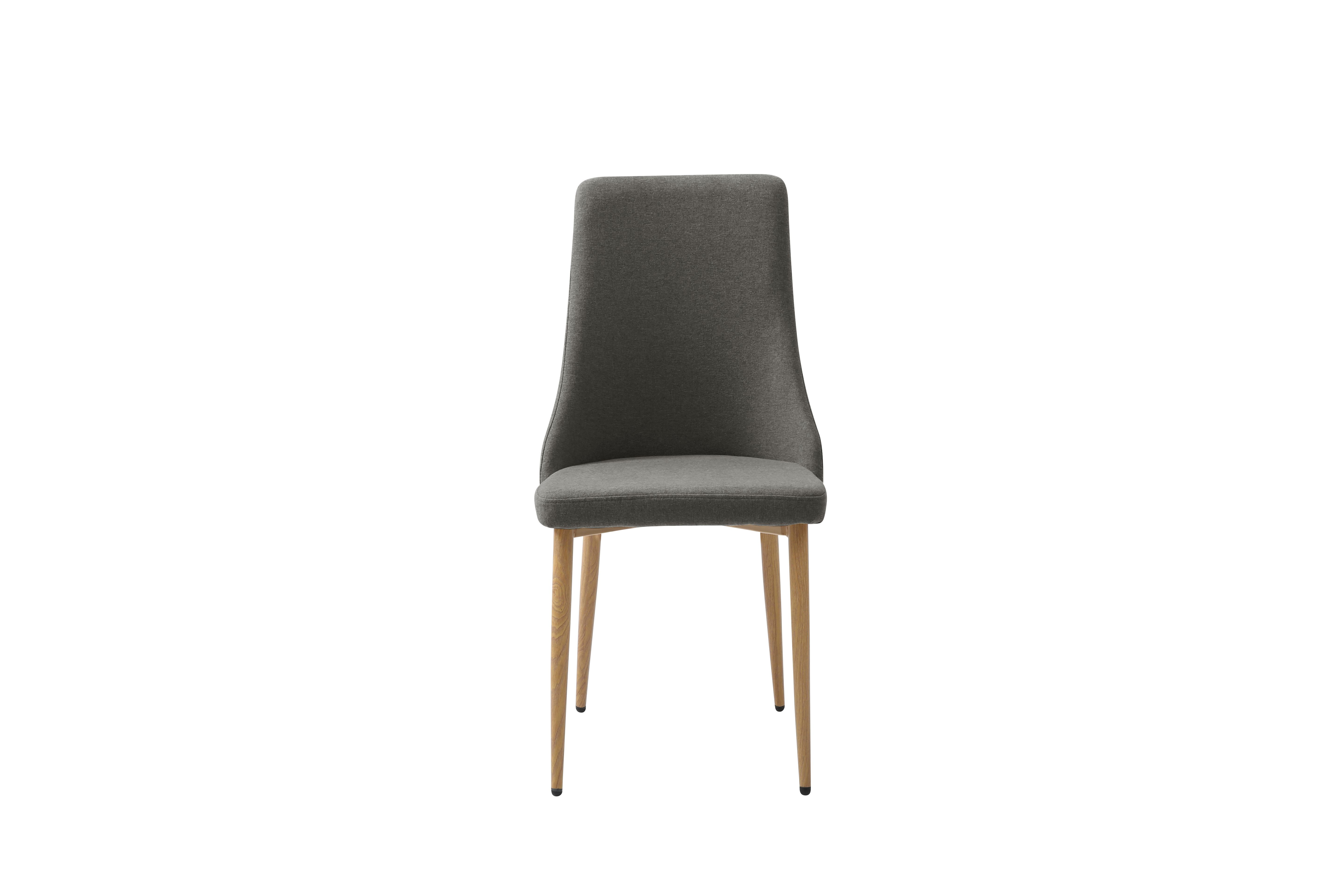 Silla de Comedor con Asiento Acolchado Tapizado en Tela Gris Obscuro con Patas de Metal Efecto Madera 