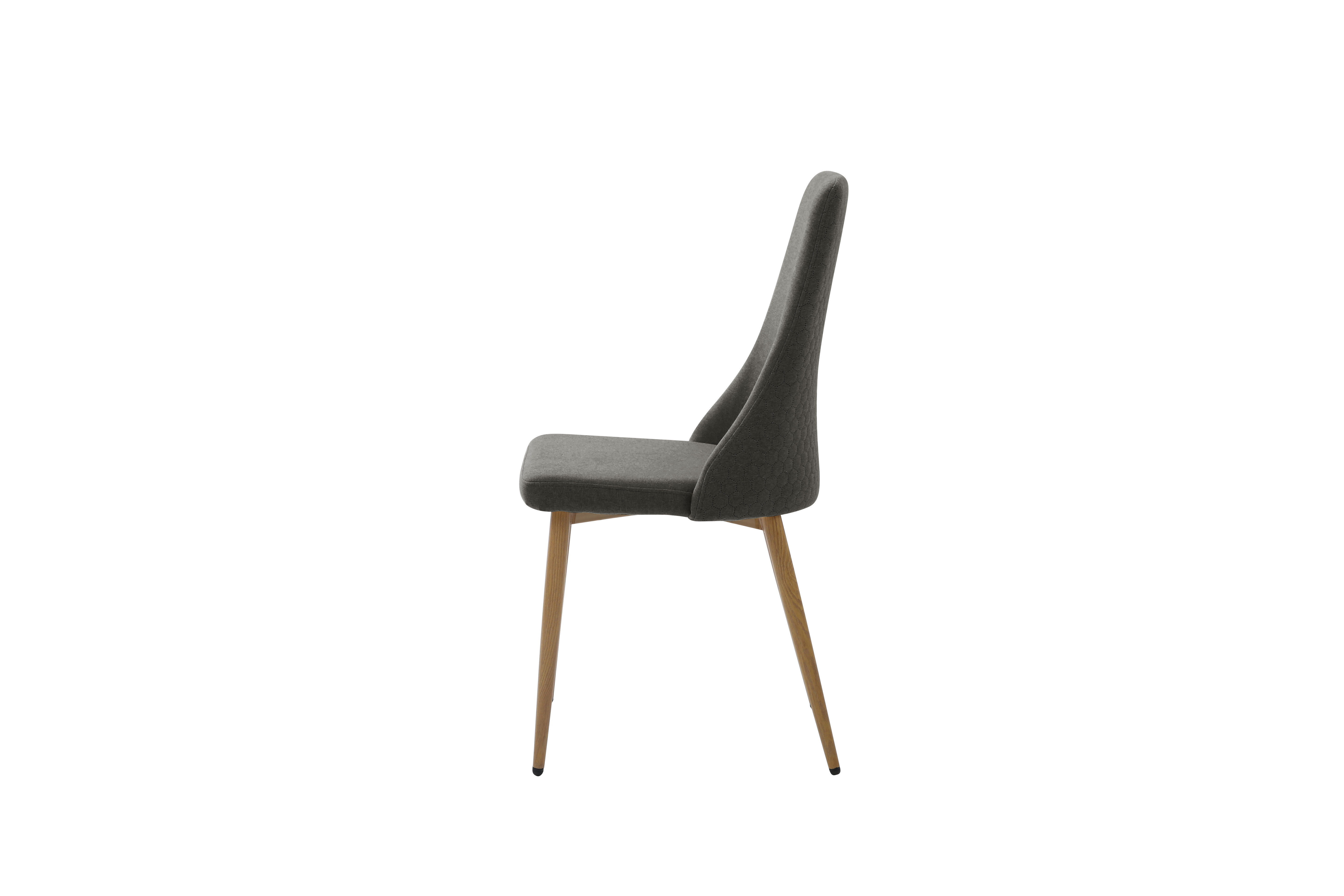 Silla de Comedor con Asiento Acolchado Tapizado en Tela Gris Obscuro con Patas de Metal Efecto Madera 