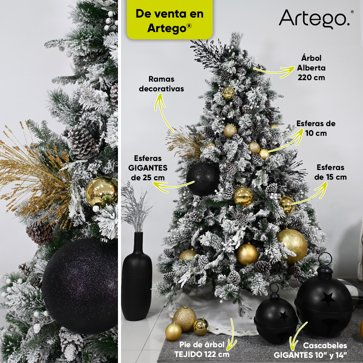 Árbol de Navidad Nevado 2.20m Premium *Piñas Gigantes* Alberta Spruce Artego Nieve Pino Artificial Frondoso Navideño + Maleta