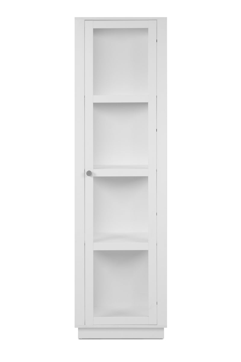 Vitrina Blanca y Transparente con 3 Lados de Cristal, 3 Entrepaños y Estructura de Madera Industrial