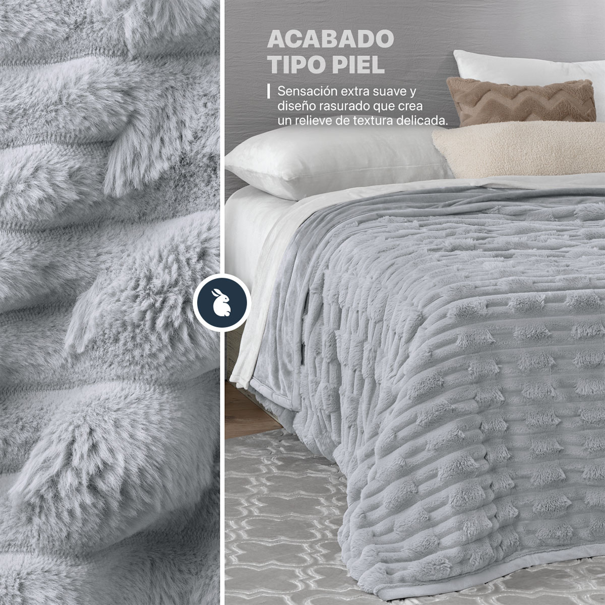 Cobertor Individual para Invierno de Tipo Piel Ultra Suave y Cálido Cobija Invernal Colcha para Clima Frío (Gris) Esquimal