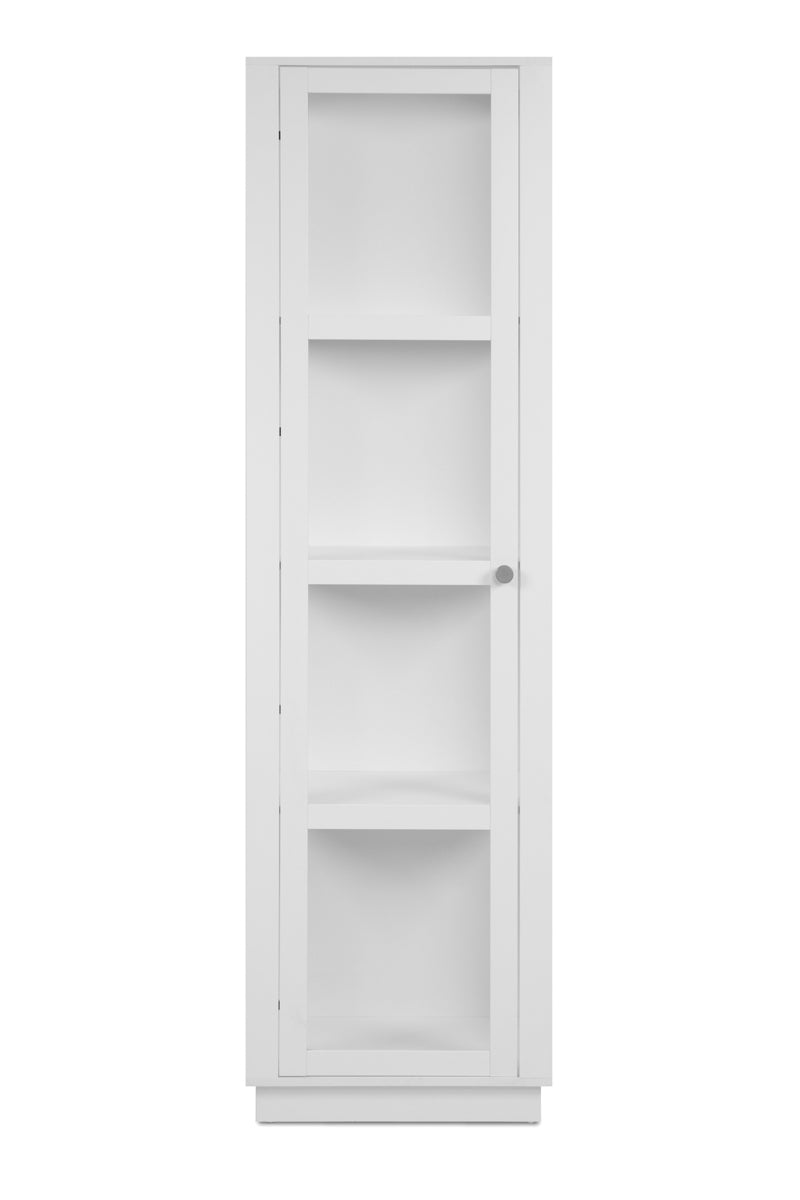 Vitrina Blanca y Transparente con 3 Lados de Cristal, 3 Entrepaños y Estructura de Madera Industrial
