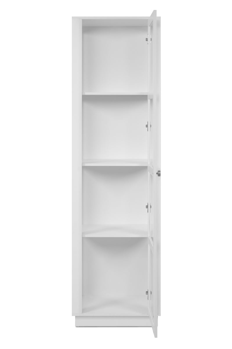 Vitrina Blanca y Transparente con 3 Lados de Cristal, 3 Entrepaños y Estructura de Madera Industrial