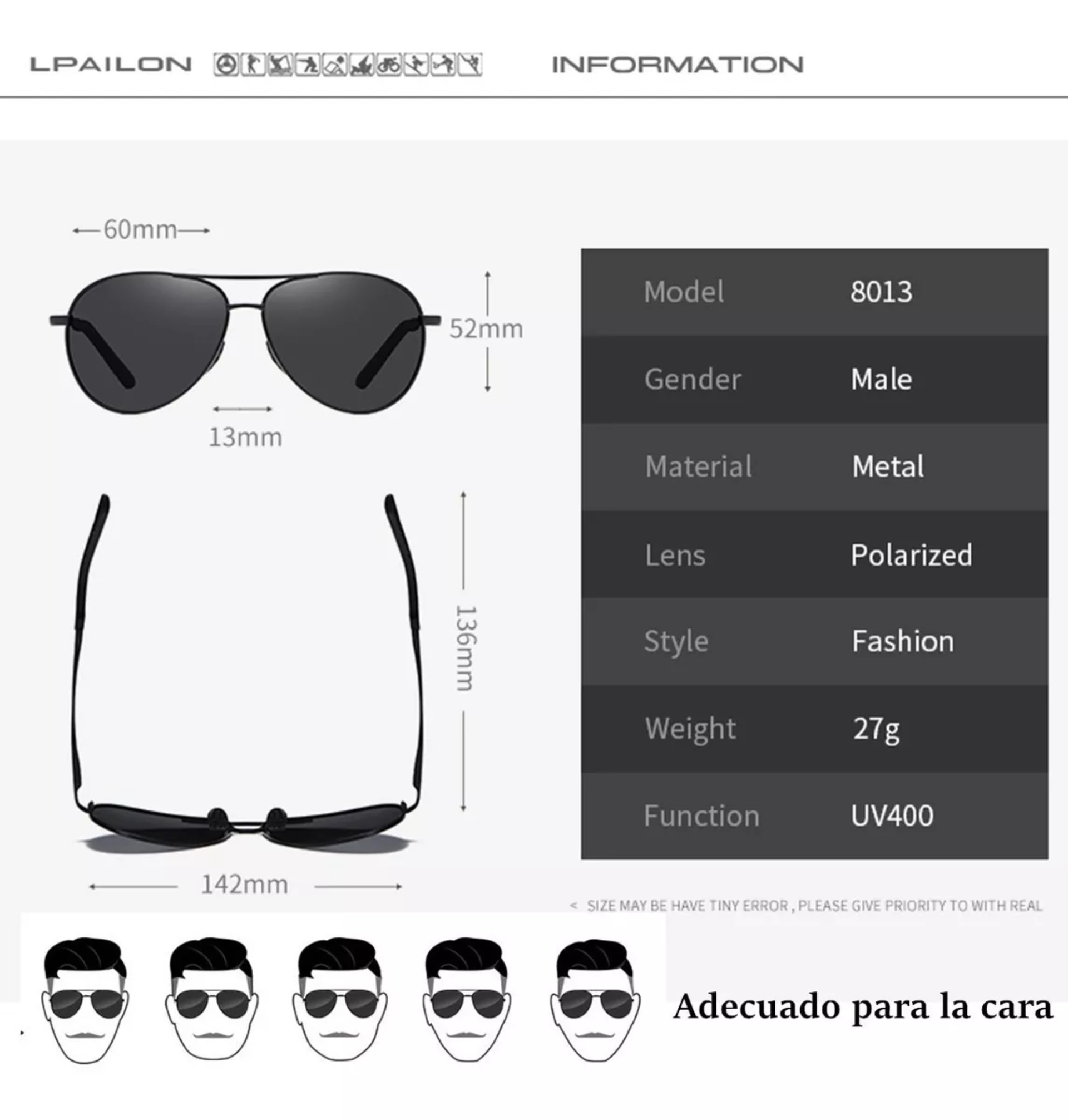 Lentes De Sol  Original Aluminio Gafas Polarizados Condu Espejo Uv400 Anti-reflectante Transmisión De Luz Visible98por ciento