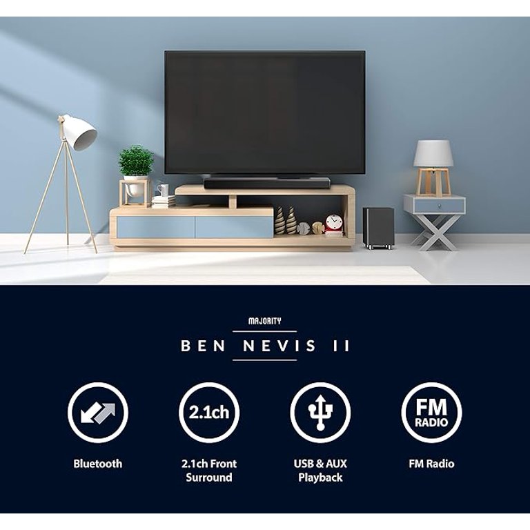 Barra de sonido con subwoofer inalámbrico 150 W Majority 76 cm Bluetooth y HDMI Ben Nevis II