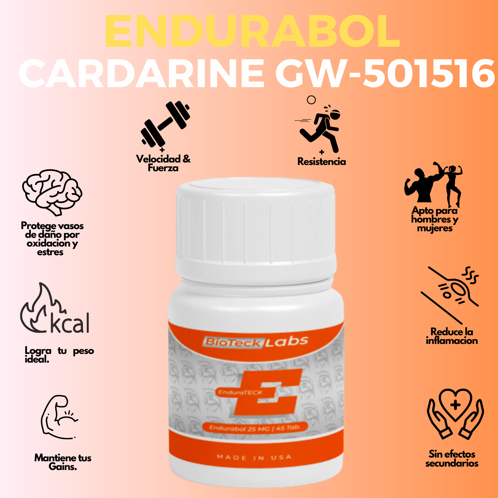 BIOTECKPHARMA| SARMS Endurabol Cardarine GW501516 25 mg 45 tabletas, Peptidos para el entrenamiento.